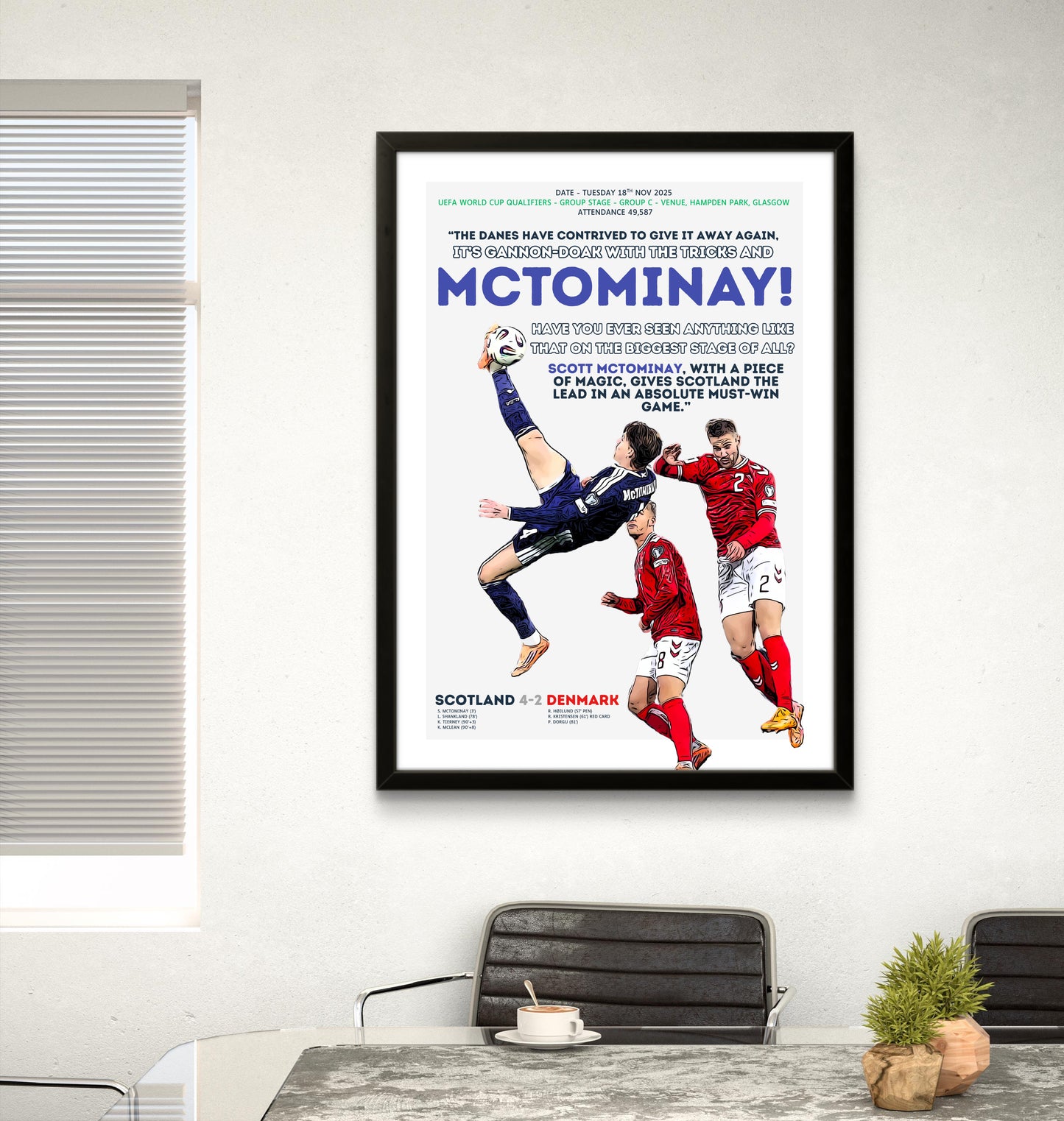 Scott McTominay Overhead Kick Poster – Scotland’s 4-2 vs Denmark World Cup Qualifier 2025 – First Scottish World Cup in 27 Years