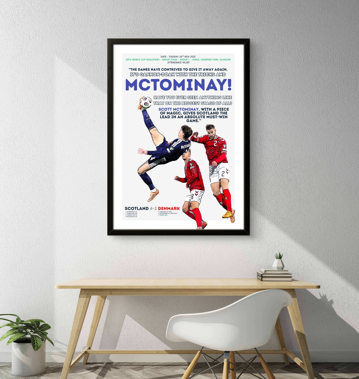 Scott McTominay Overhead Kick Poster – Scotland’s 4-2 vs Denmark World Cup Qualifier 2025 – First Scottish World Cup in 27 Years