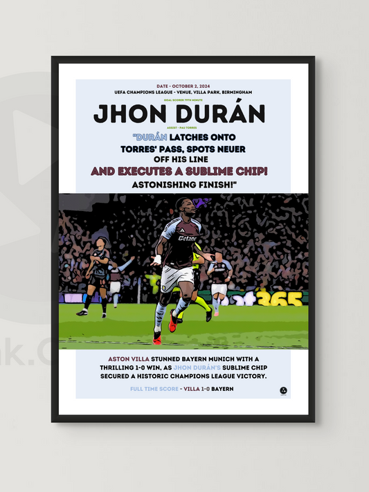 Jhon Durán’s Historic Goal vs Bayern – Football Art Print